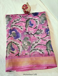 Gulaabi Flora Handblock Printed Maheshwari Silk Saree
