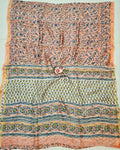 Orange-Pink Floral Handblock Printed Chanderi Silk Saree