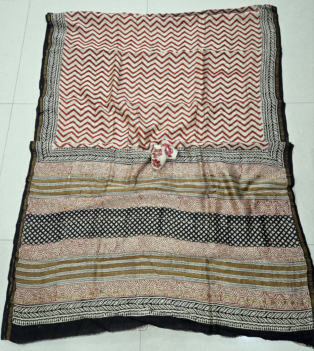 Maru Rekha, Handblock Printed Chanderi Silk Saree