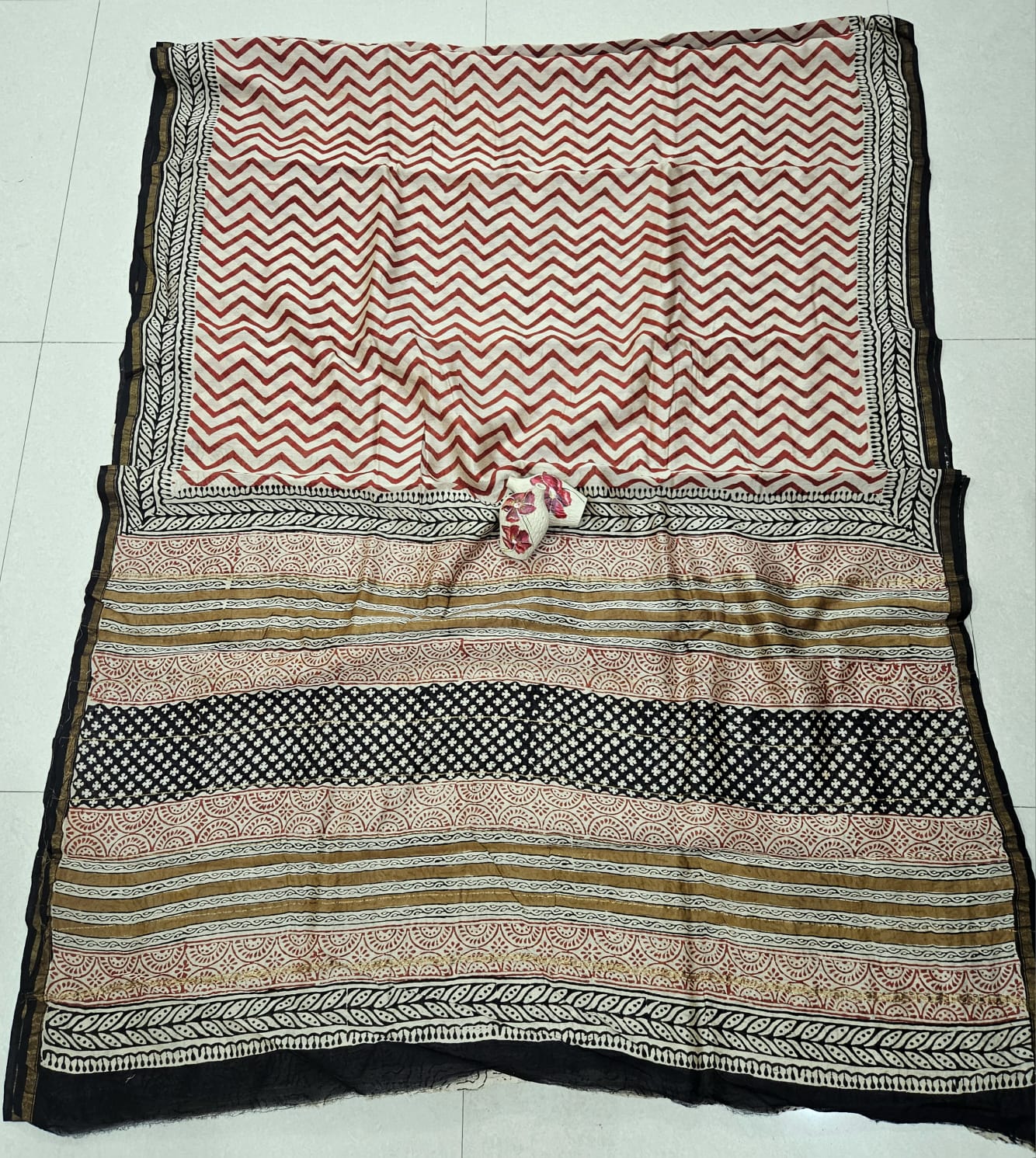 Maru Rekha, Handblock Printed Chanderi Silk Saree