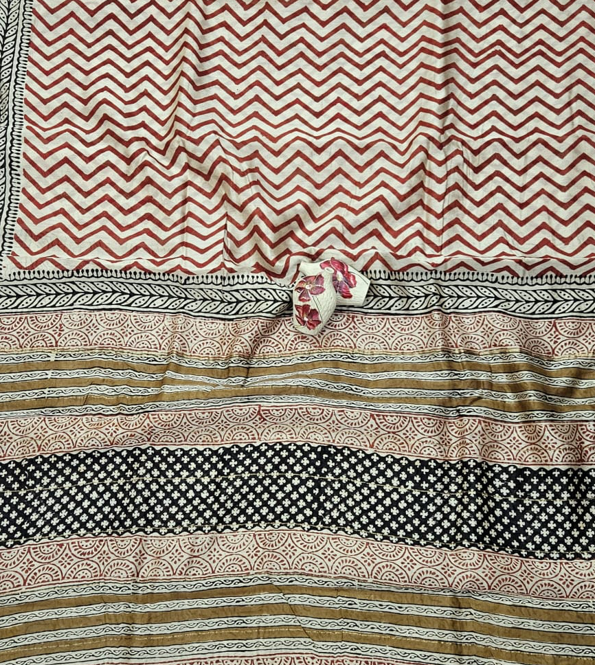 Maru Rekha, Handblock Printed Chanderi Silk Saree