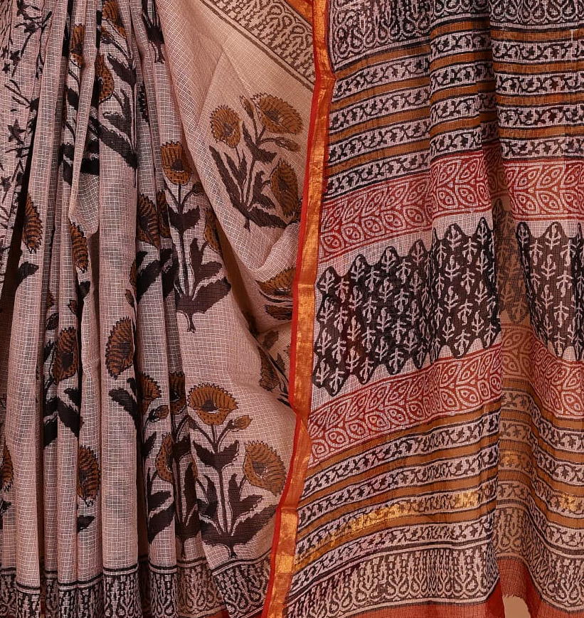 Phulwari, Traditional Motifs Handblock Printed Kotadoriya Saree