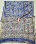 Neel Floral Handblock Printed Maheshwari Silk saree