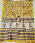 Surya Yellow, Handblock Printed Maheshwari Silk Saree