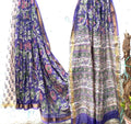 Baingani Flora Handblock Printed Maheshwari Silk Saree