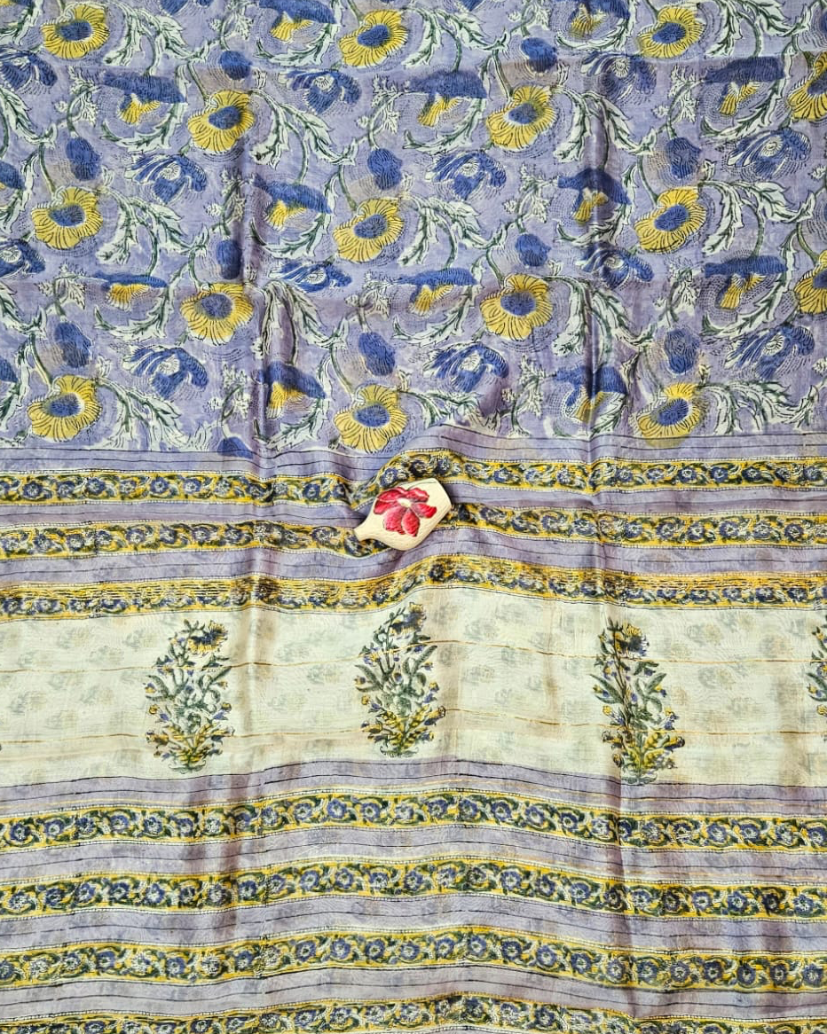 Neel Gulnaar, Handblock Printed Chanderi Silk Saree
