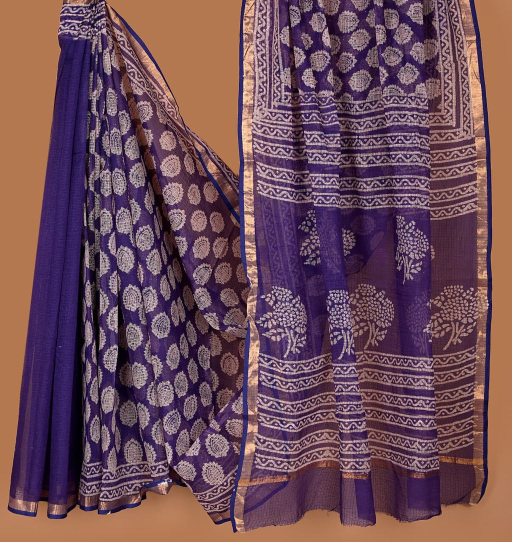 Deep Lavender Saaz , Handblock Printed Kot Saree