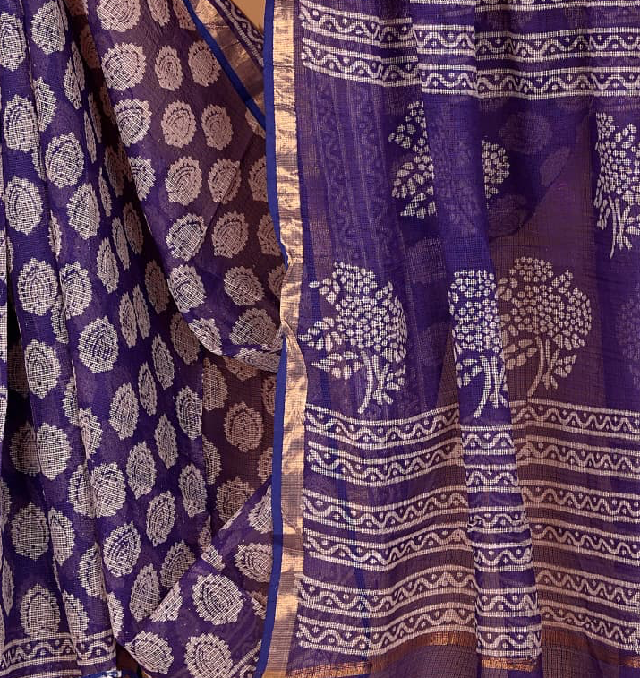 Deep Lavender Saaz , Handblock Printed Kot Saree